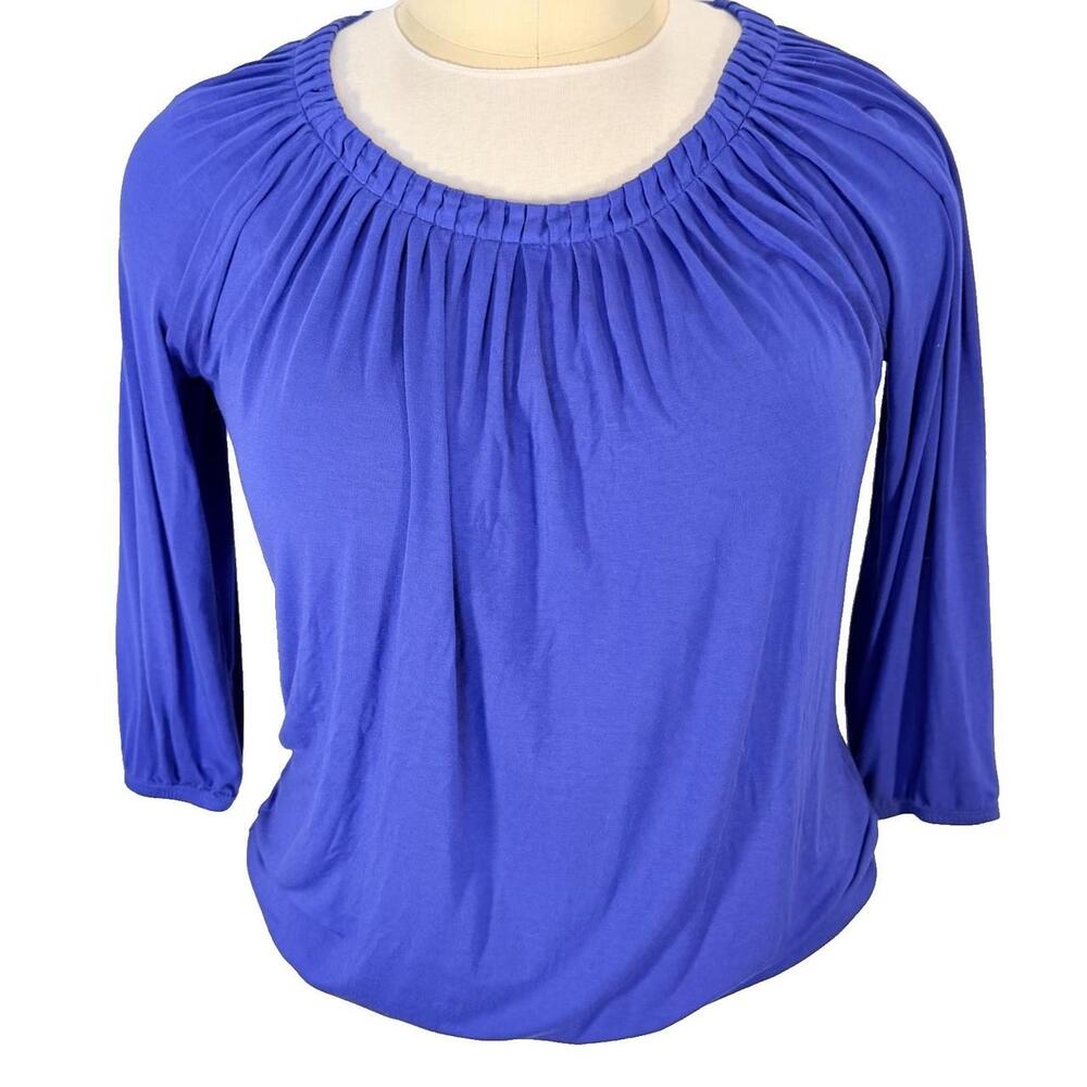 Michael Kors Top Women L Blue Pleated Scoop Elastic Spandex